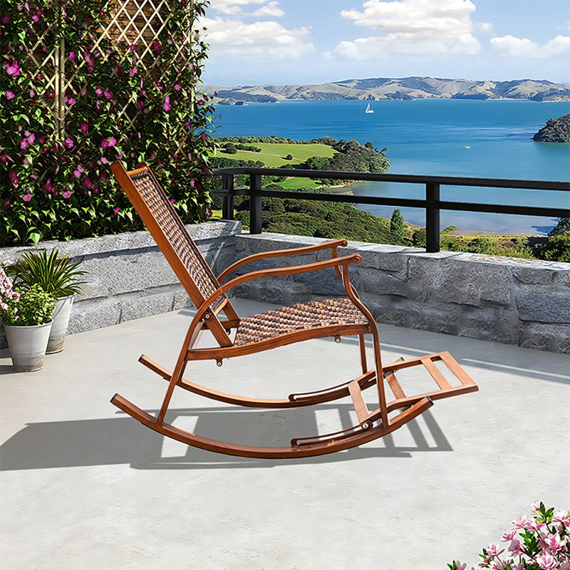 Traditional Rocking Chair Wicker Metal Frame Trapezoidal Back Indoor Rocking Chair