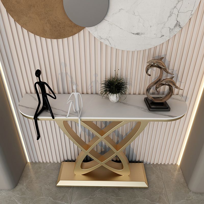 Steel and Stone Sofa Console Table, 31.5" Hall Console Accent Table