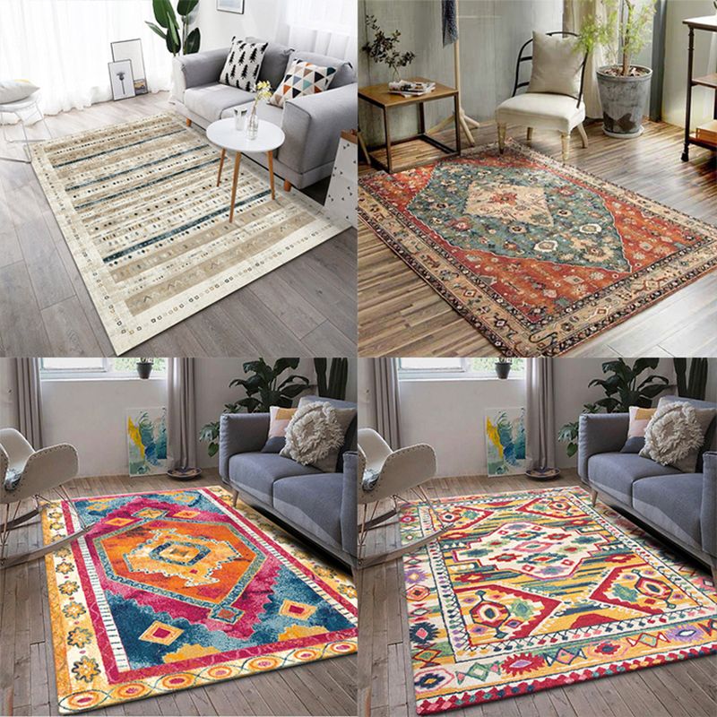 Exotic Antique Rug Multi-Color Geometric Print Rug Anti-Slip Backing Pet Friendly Machine Washable Rug for Great Room