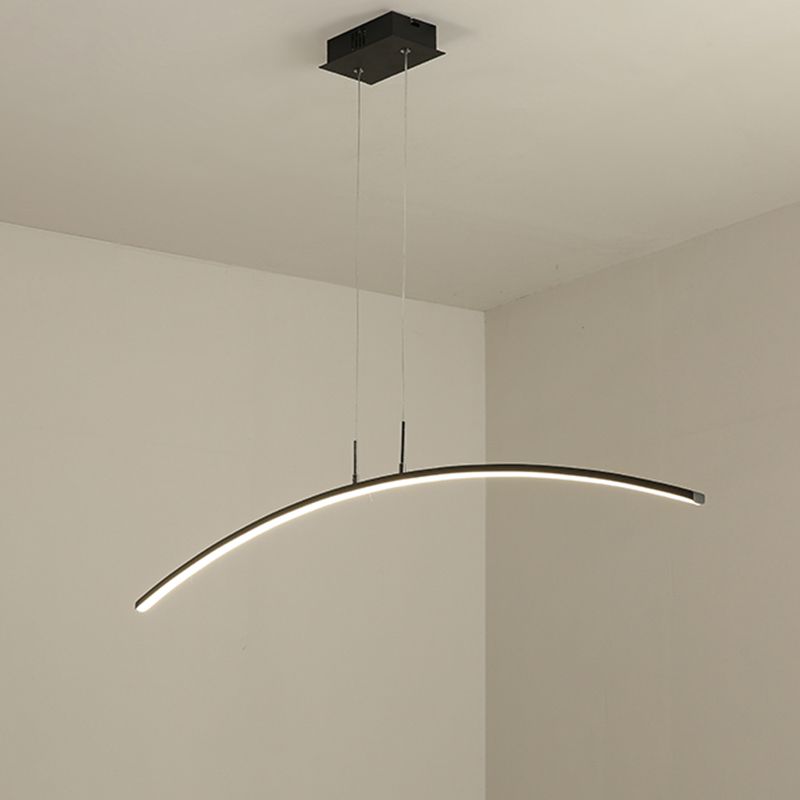 Curved Linear Hanging Lamp Simplicity Metallic Black/White LED Island Lighting Ideas in Warm/White Light