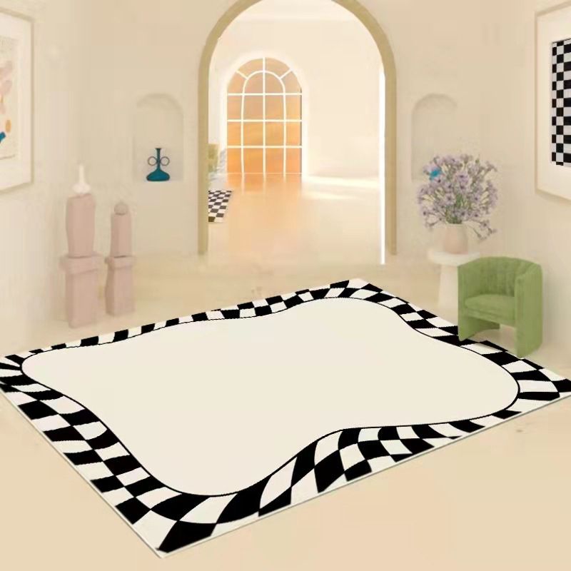 Apricot Square Pattern Rug Polyester Modern Rug Washable Rug for Living Room