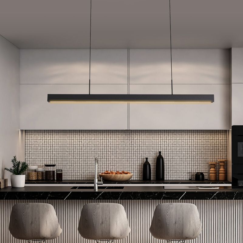 Black Metal Island Lights Modern Linear Restaurant LED Suspension Lamps with Acrylic Shade