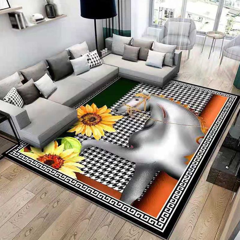 Contemporary Simplicity Area Rug Rectangle Horse Pattern Carpet Anti-Slip Backing Carpet for Home Decoration