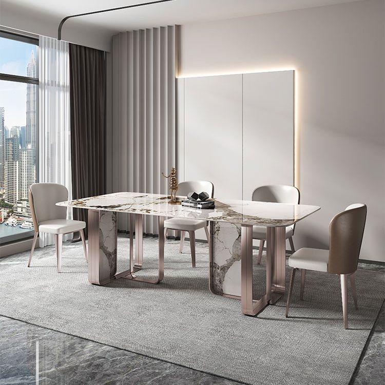 Traditional Luxury Dining Table Sintered Stone Rectangle Dining Table with Rose Gold Frame