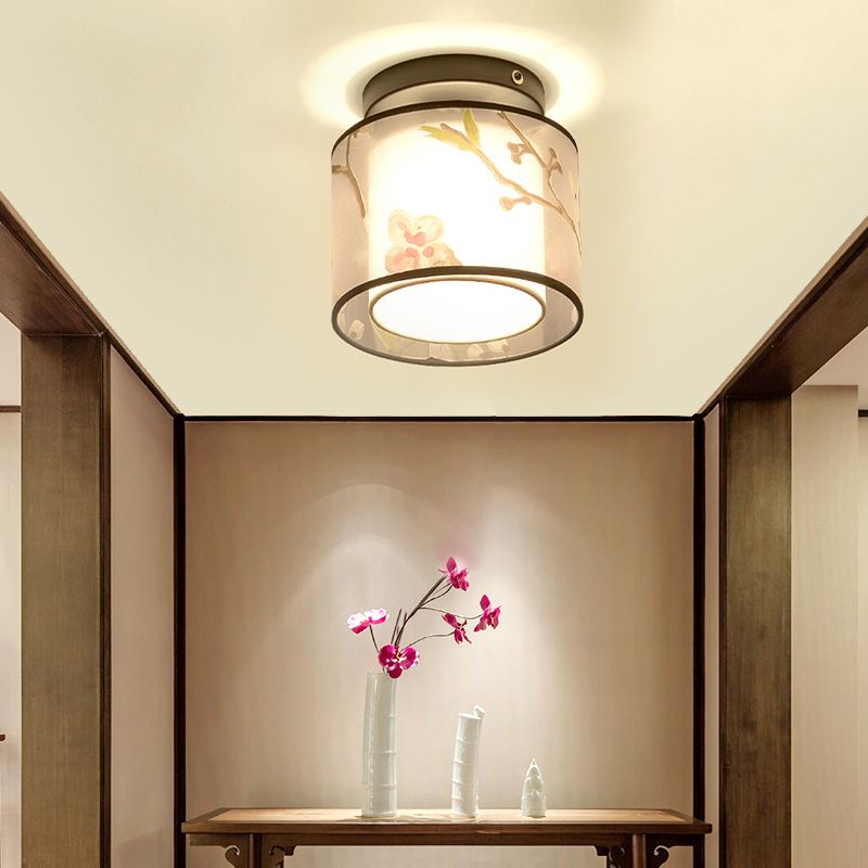 Fabric Light Fixtures Chinese Style Flush Light for Living Room Dinning Room Foyer