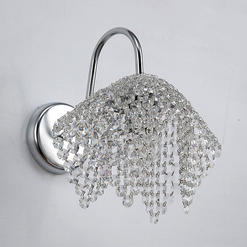 1 Light Wall Mount Light Fixture Nordic Web Crystal Drip Wall Sconce Lighting in Chrome