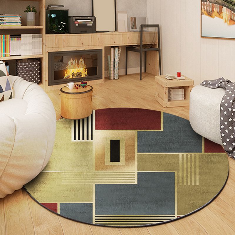 Wine Red Graphic Rug Polyester Modern Rug Washable Rug for Drawing Room