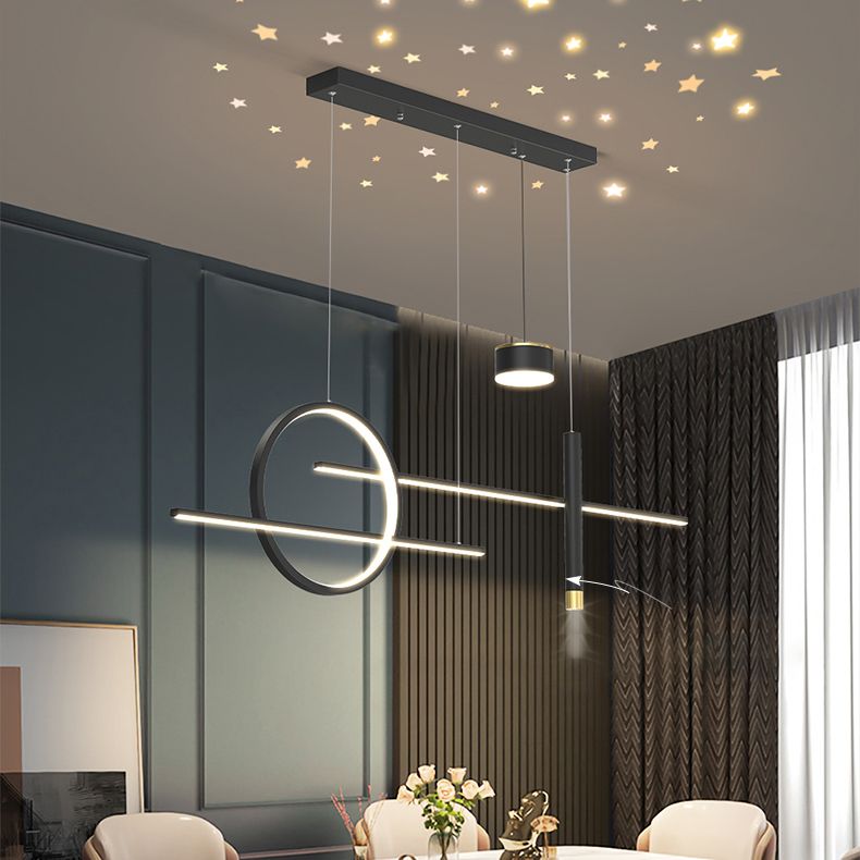 Zeitgenössische lineare Kronleuchterbeleuchtung Metall Island Deckenleuchte für Küche