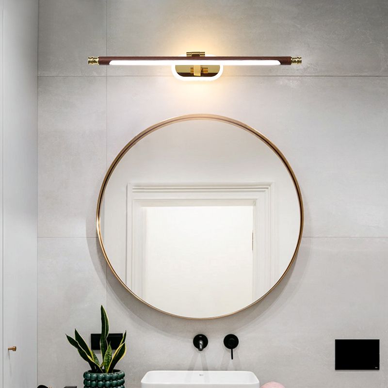 1-Light Metal Wall Lighting Modern Style Linear Mirror Wall Mounted Light in Brown