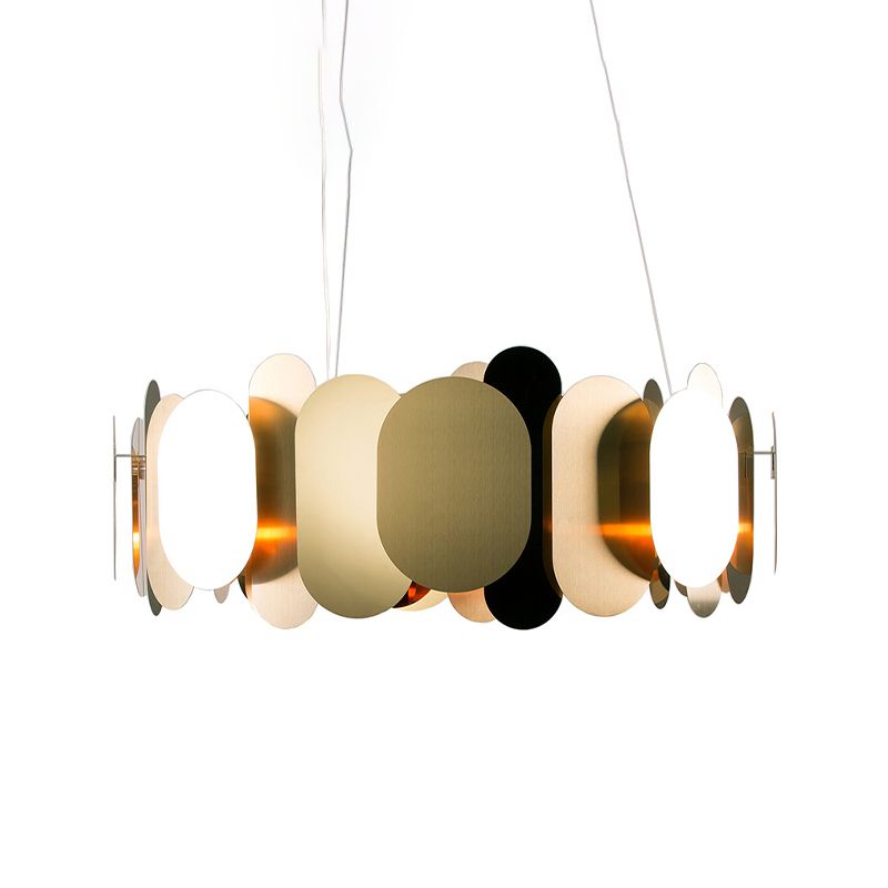 Panneau ovale Salon Pendant Métal LED moderniste plafond suspendu plafond en laiton, blanc / chaud