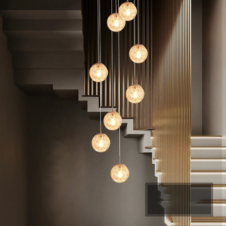 Spiral Stairs Pendant Light Fixture Clear Glass Nordic Style Multiple Hanging Light