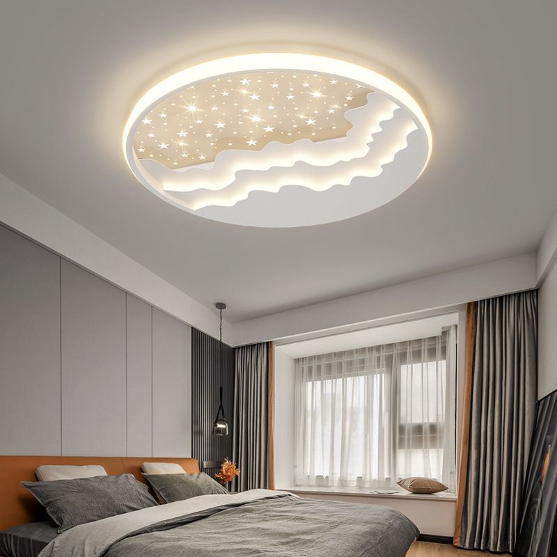 Round Flush Mount Light Modern LED Ceiling Light Fixture with Metal Shade for Bedroom
