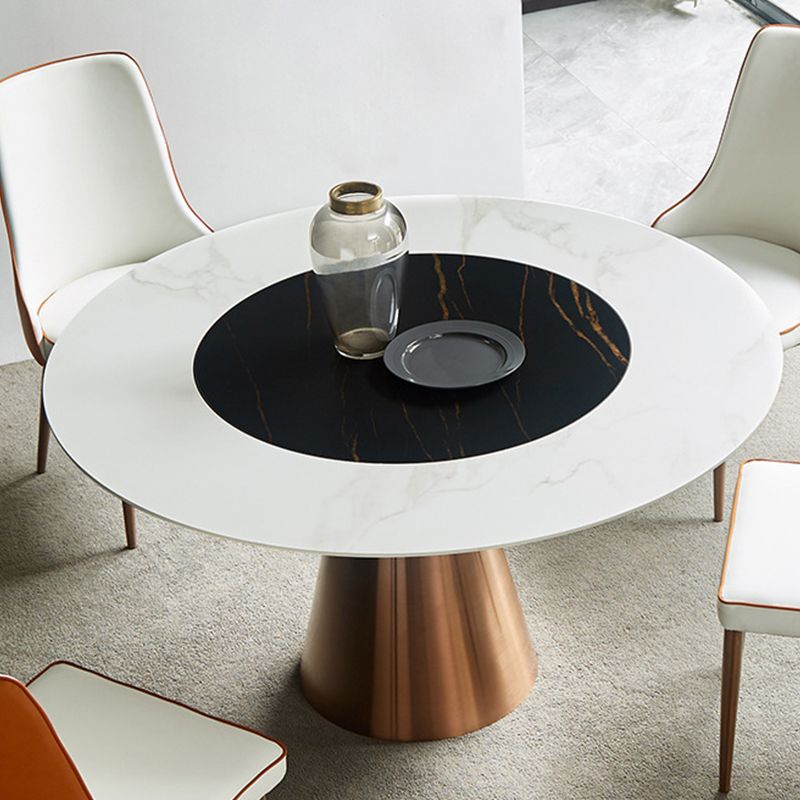 Glam Dining Round Table Sintered Stone Table with Metal Legs for Home