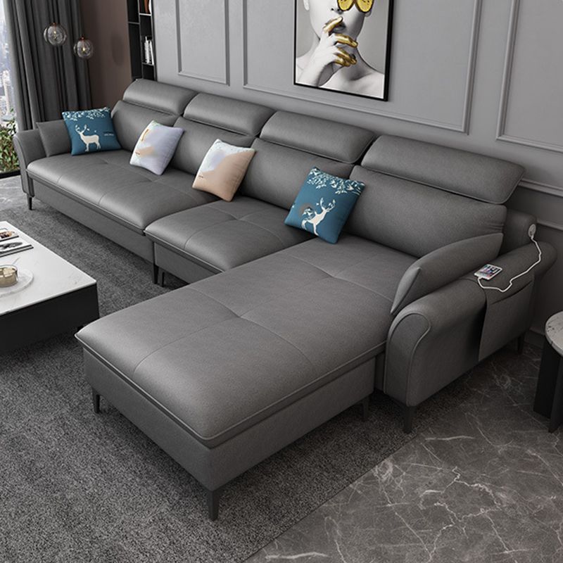 Sofa et chaise en cuir sectionnel moderne en L pour quatre personnes