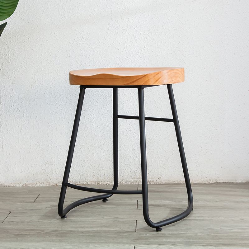 Industrial Indoor Solid Wood Stool Footrest Backless Contoured Seat Dining Stool