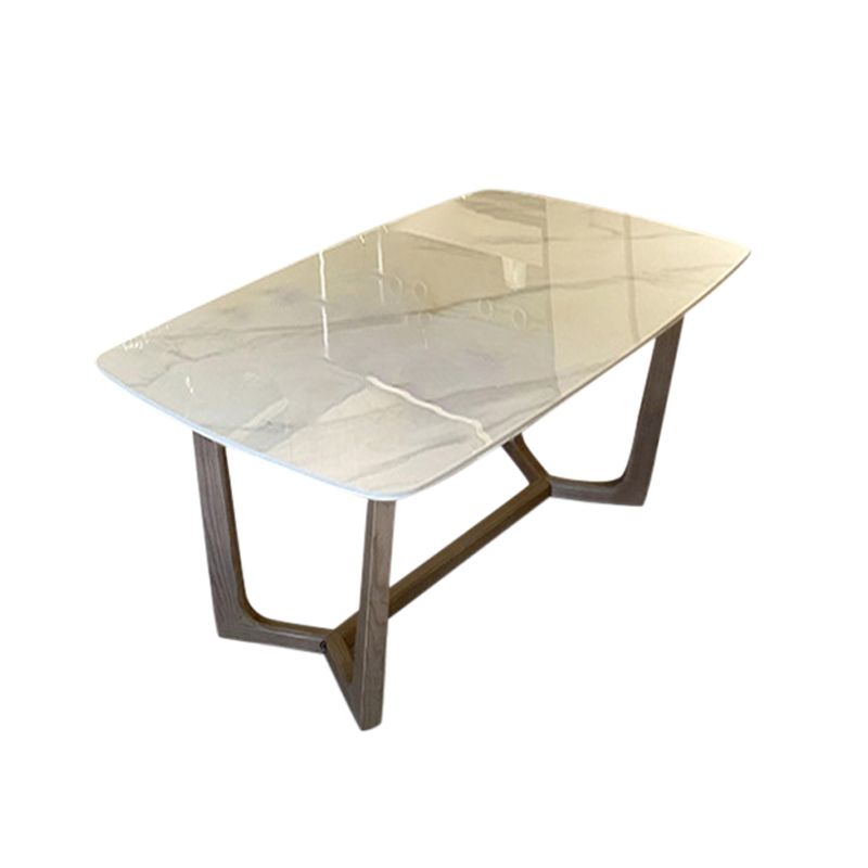 Contemporary Trestle Base Dining Table Stone Dining Table in White