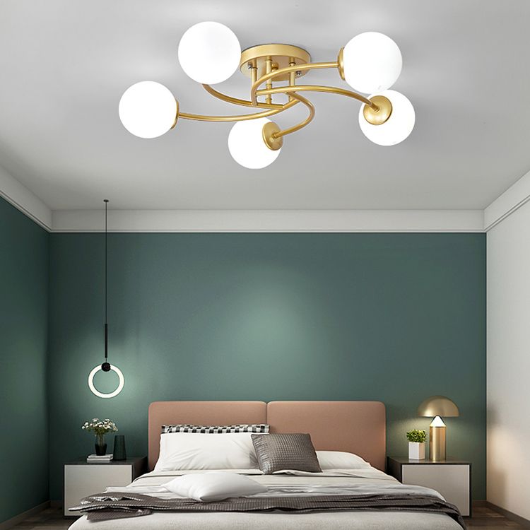 Simplicity Ball Shape Semi Flush Mount Lighting Glass Bedroom Semi Flush Ceiling Light