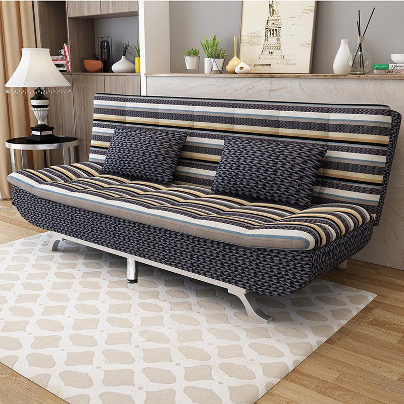 Cotton Blend and Faux Leather Contemporary Armless Biscuit Back Sofa Bed
