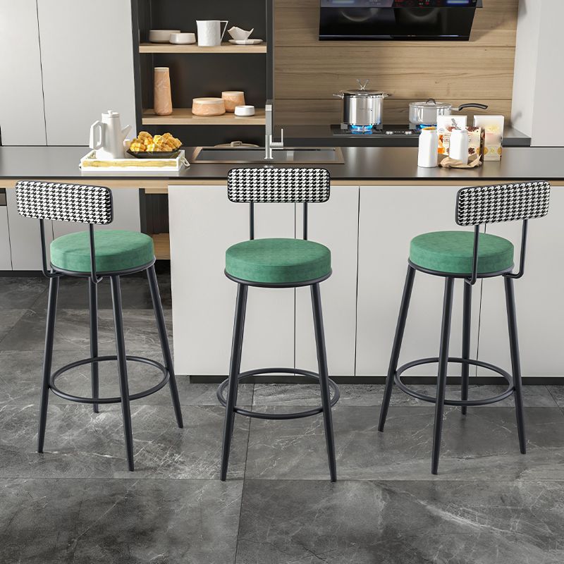 Modern Armless Backrest Counter Stool Iron Kitchen Bar Stool with Pedal and Cushion