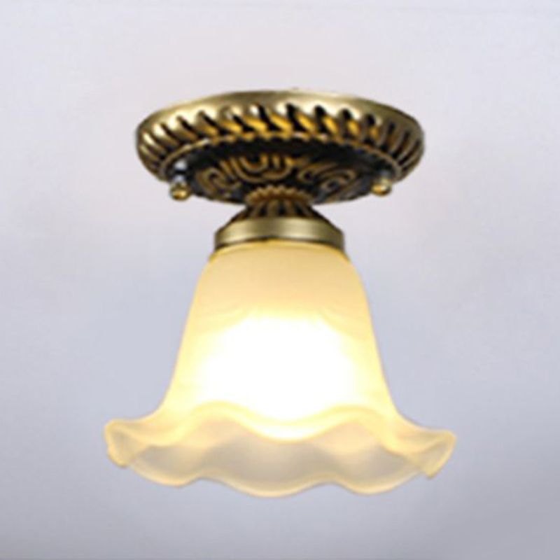 Small Foyer Ceiling Light Vintage Frosted Glass Single-Bulb Flush Mount Lamp