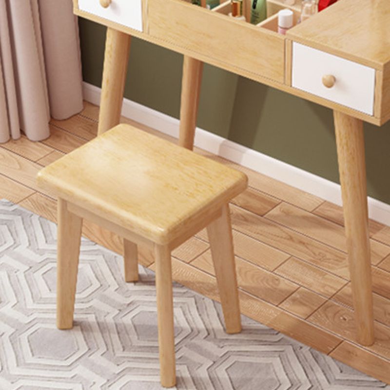 Solid Wood Vanity Makeup Table Set 2 Drawer Flip-Top Dressing Table