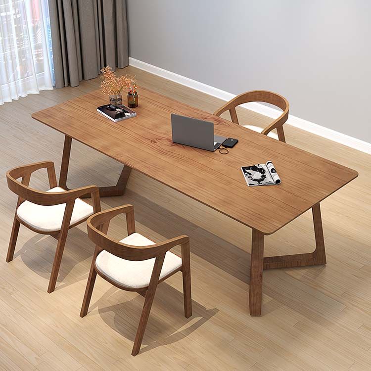 Pine Wood Top Dining Table Traditional Luxury Rectangle Table with Sled Base