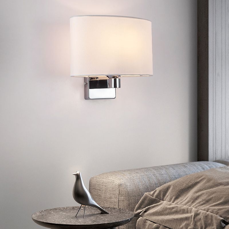 Modern Metal Wall Sconce Oval Shape Wall Light with Fabric Shade for Study