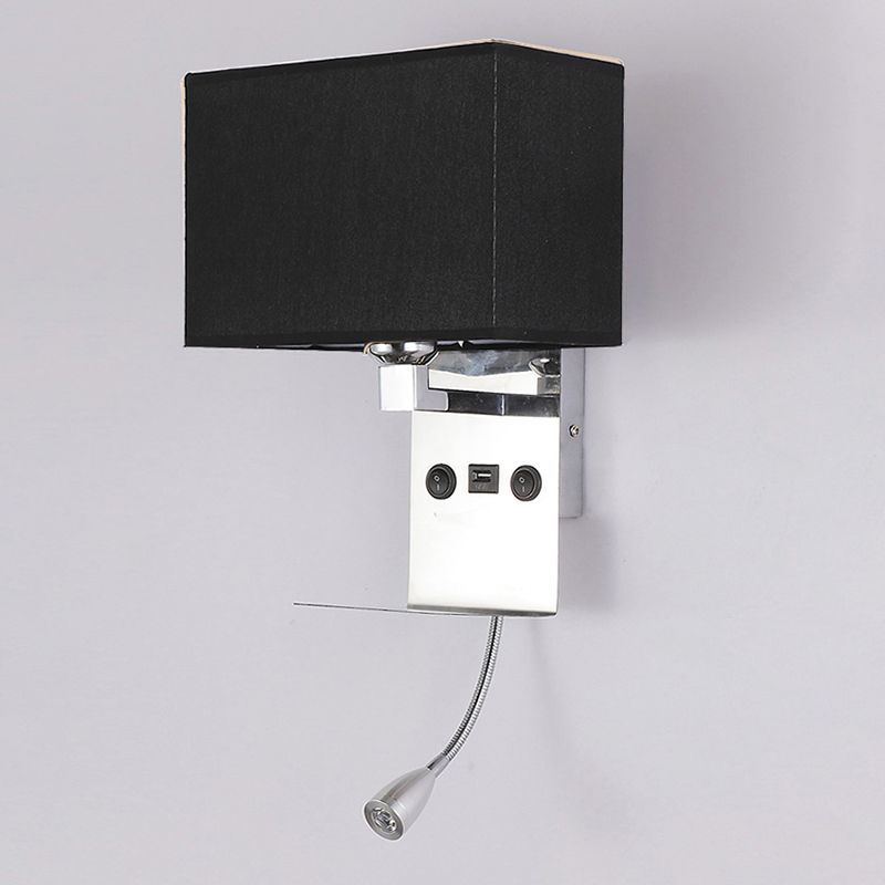 Modern Adjustable Metal Wall Sconce Rectangle Shape Wall Light with Fabric Shade for Study