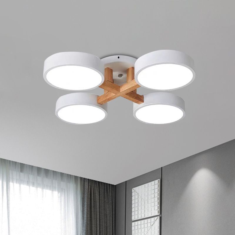 Macaron Tambor Sombra Lámpara Techo Acrílico 3/4/5 Cabezales Verde/Gris/Blanco Led Semi-Luz de techo para dormitorio