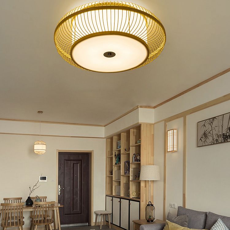 Modern Ceiling Light Weave Ceiling Mount Light with Bamboo Shade for Bedroom