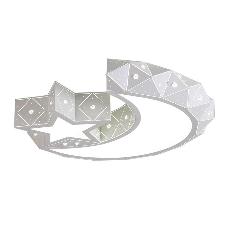 Nordic White Metal Flush Mount Light Fixture Cartoon Moon Flush Mount Spotlight for Kids Bedroom