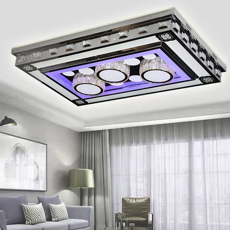 Rectangle Crystal Flush Ceiling Light Fixture Simple LED Purple Flush Mount Lighting for Living Room