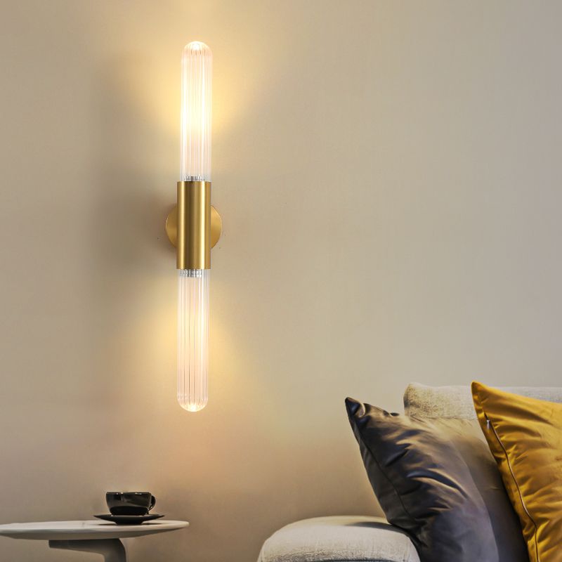 Linear Shape Metal Wall Mount Light Modern Style 2-Lights Wall Light Sconce in Gold