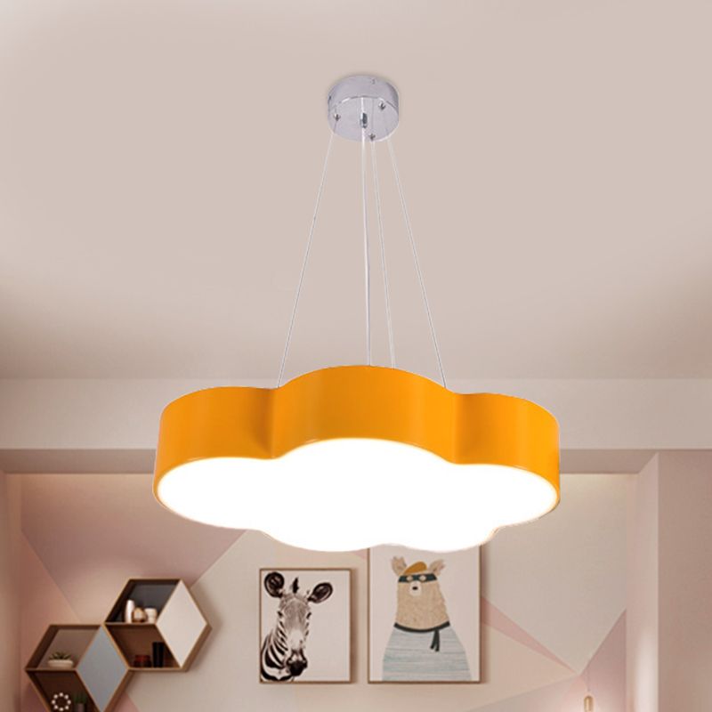 Red/Yellow Cloud Hanging Ceiling Light Macaroon LED Acrylic Pendant Chandelier with Round Canopy
