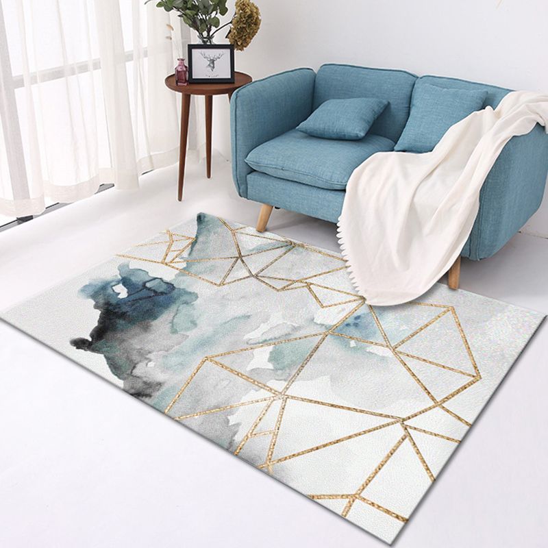 Multi-Color Modern Area Rug Polyester Geometrical Pattern Carpet Washable Stain Resistant Non-Slip Rug for Great Room