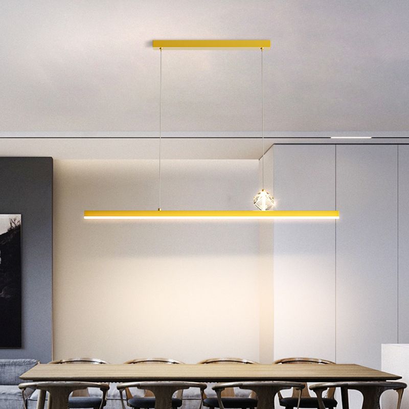 Gold LED Island Light Crystal Island Hanging Light with Acrylic Shade for Living Room