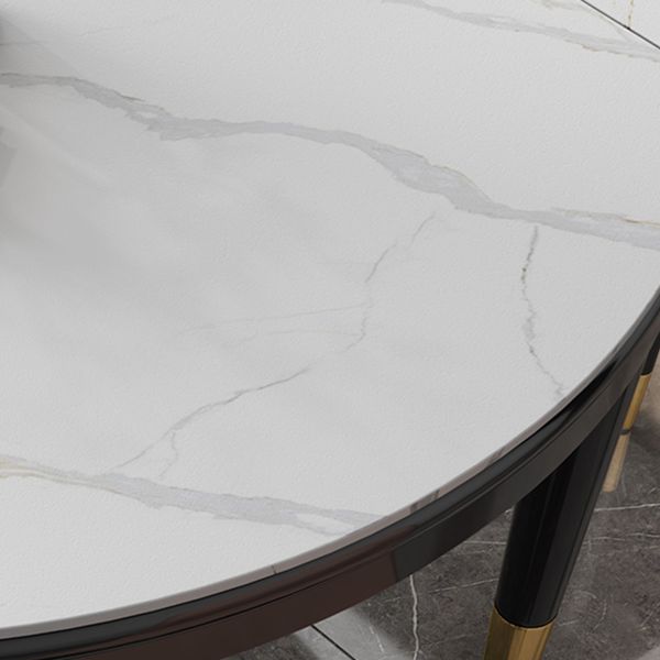 Round Sintered Stone Table Traditional Luxury Dining Room Table with 4 Black Legs