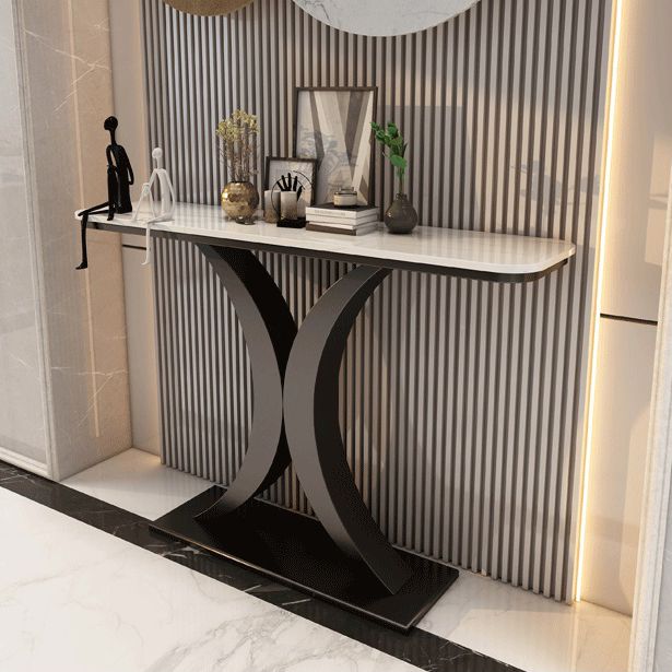 Glam Stone Oval Accent Table Scratch Resistant End Table for Hall