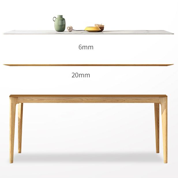 Midcentury Rectangle Dining Table Sintered Stone Table with 4 Legs Wood Base