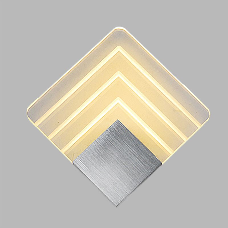 Modernism Squared Wall Sconce Metal 5.5"/8" W LED Corner Wall Mount Light in Black/Silver with Acrylic Shade