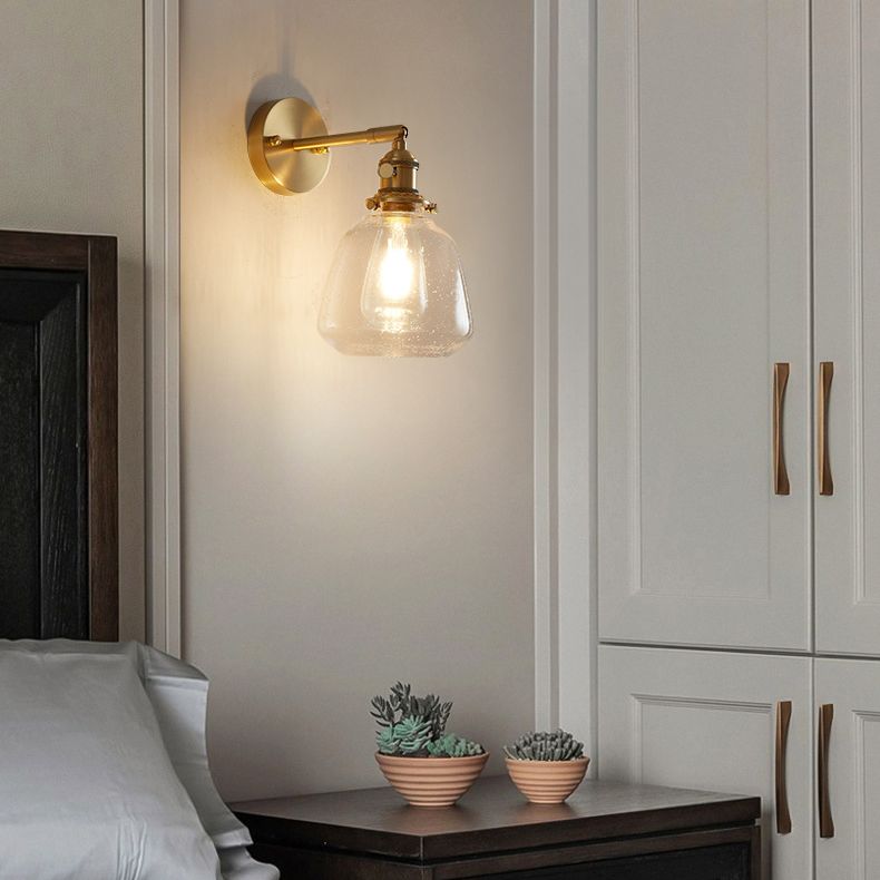 Nordic Style Brass Wall Light Bowl Shape Wall Sconce with Glass for Bedroom