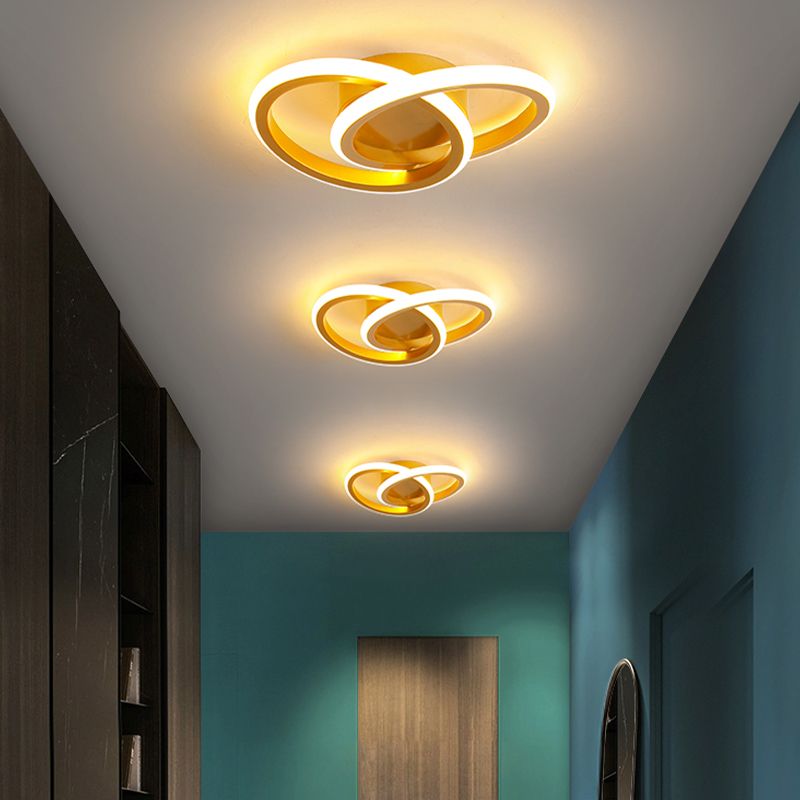 Round Shape Metal Flush Mount Light Modern Style 2 Lights Ceiling Mount Light