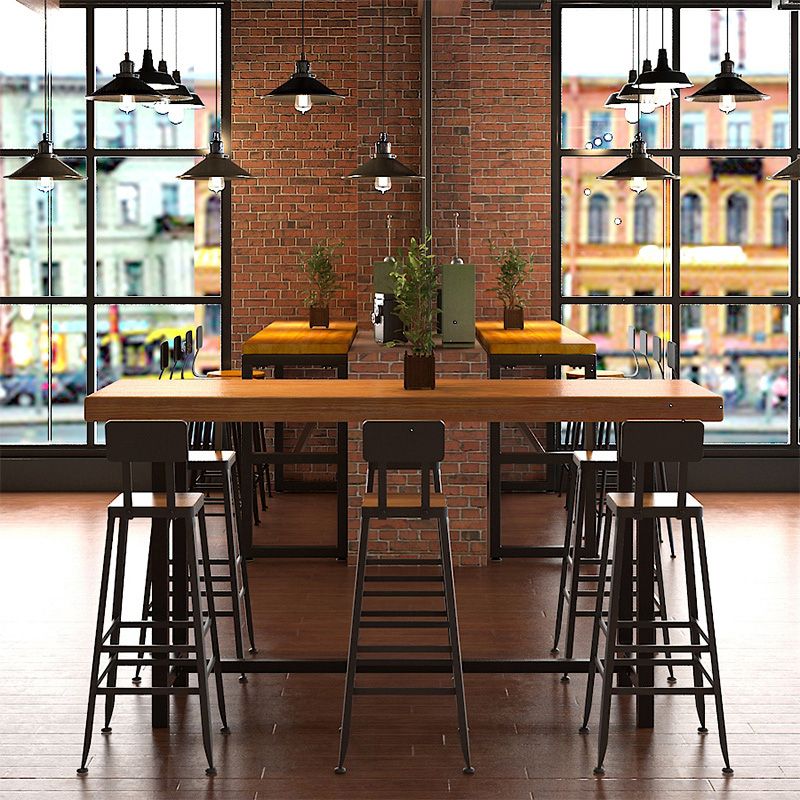 Industrial Style Bar Table Rectangle Solid Wood Bistro Bar Desk with Footrest