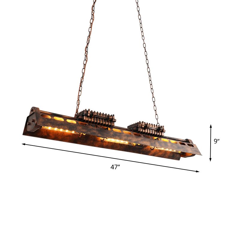 Rust Linear Island Lighting Fixture Vintage Metal 3 Heads Bar Ceiling Pendant Lamp
