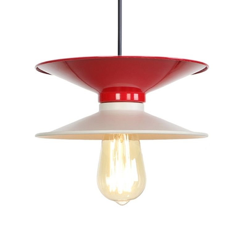Metal Double Saucer Ceiling Hang Fixture Modern 1 Bulb White and Red Pendant Lamp Kit
