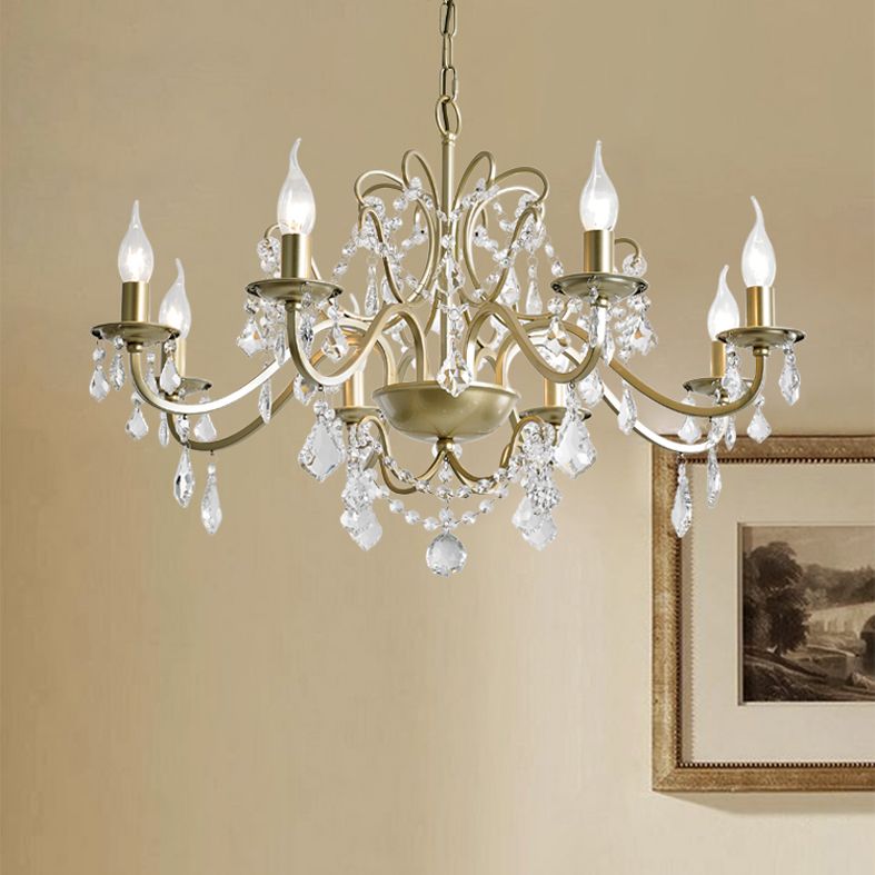 K9 Crystal Drops Candlestick Chandelier Lights Vintage Rustic Style Lighting Pendant for Living Room