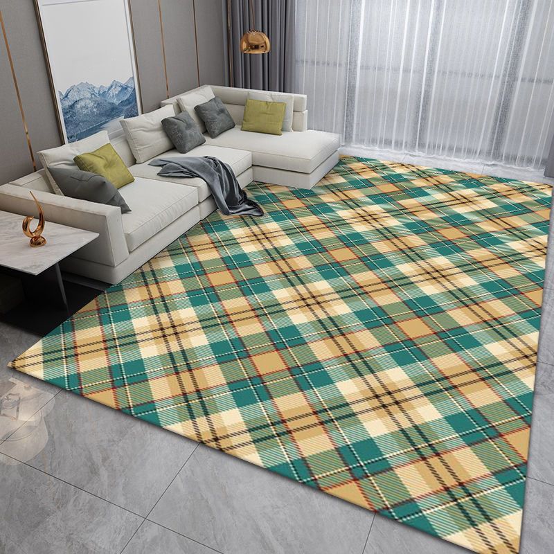 Green Casual Rug Polyester Check Pattern Rug Stain Resistant Rug for Home Decor