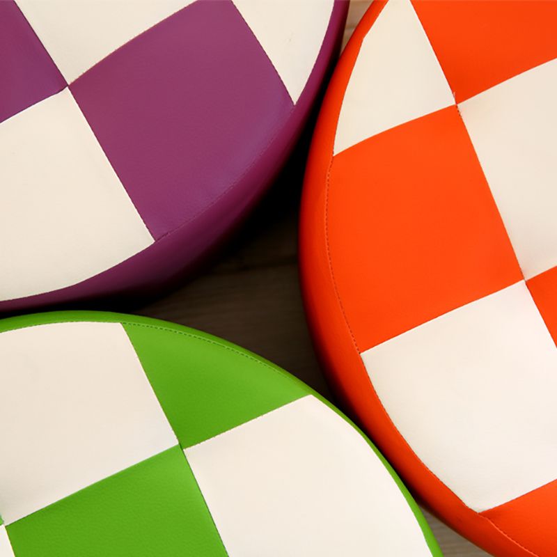 Modern Round Pouf Plaid Pattern Leather Pouf for Drawing Room