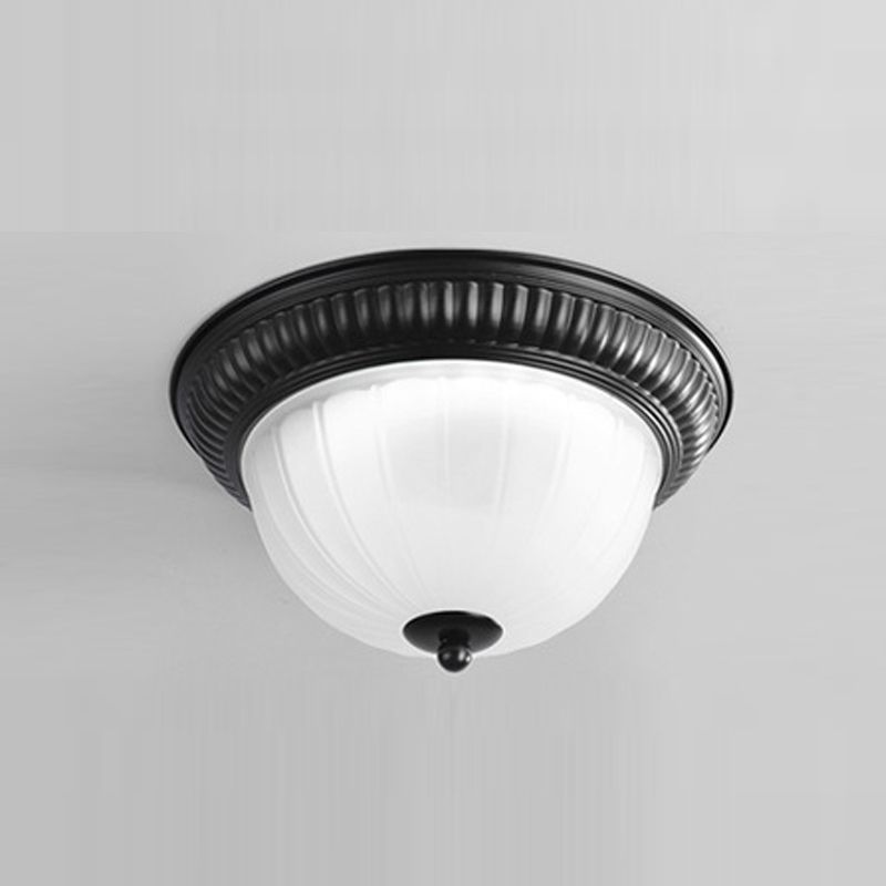 Traditional Bowl Flush Ceiling Light Glass Flush Mount Lighting in Black