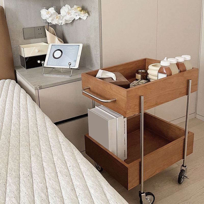 Industrial Sofa Side Accent Table with 2 Shelves in Wood for Living Room